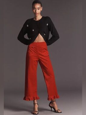 NEW. Anthropologie Maeve Colette Velvet Ruffle Pants. NWT